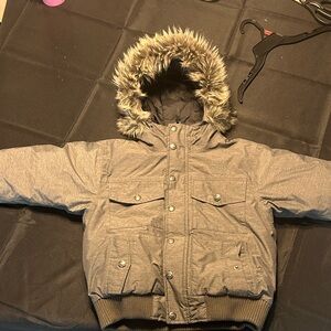 The North Face Gray Hooded Jacket with Faux Fur